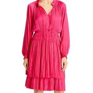 T Tahari | Hot Pink Satin Smocked Tiered Dress Small